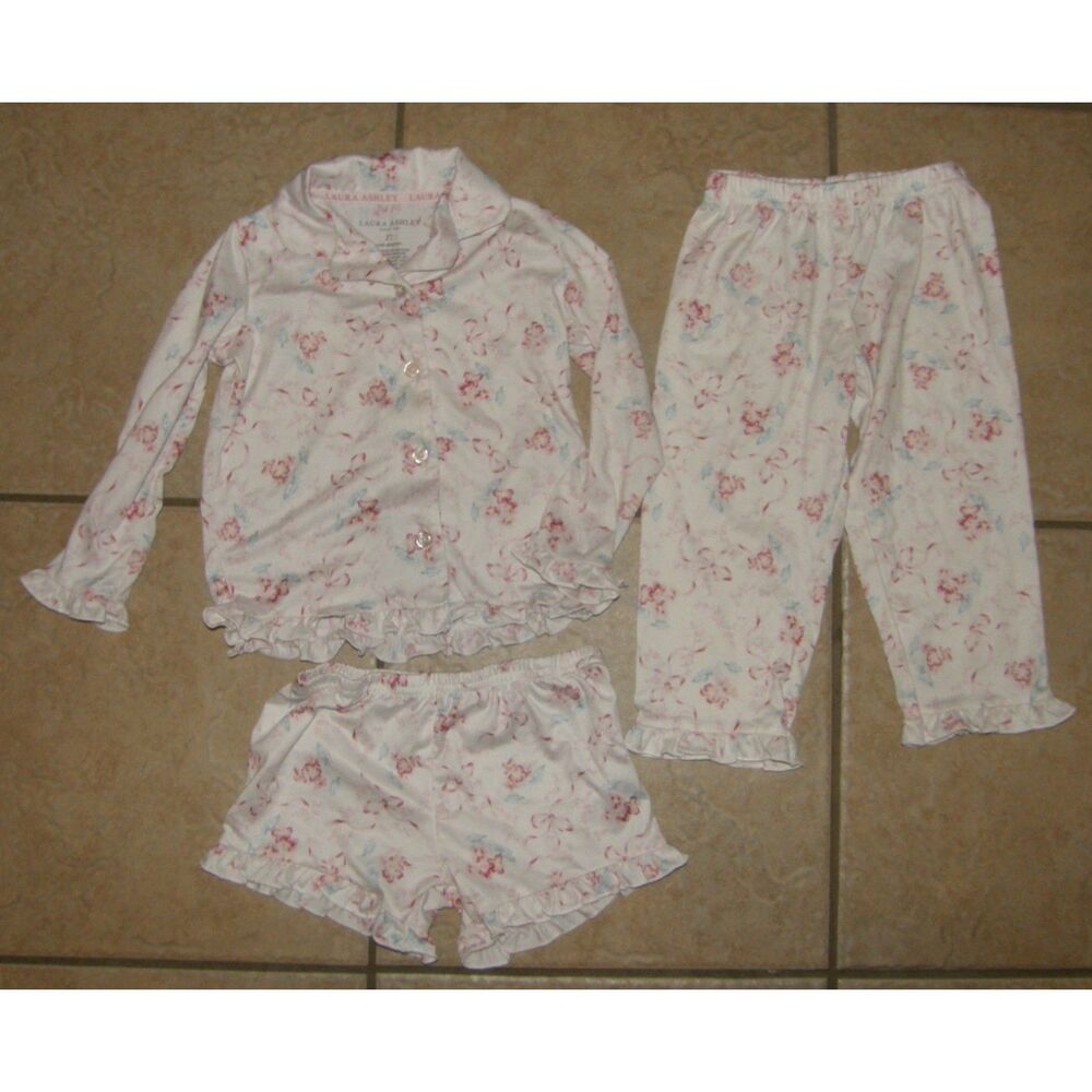 LAURA ASHLEY Girls Sz 2 Toddler Floral Soft Stretchy 3 Pc Ruffled Pajama Set